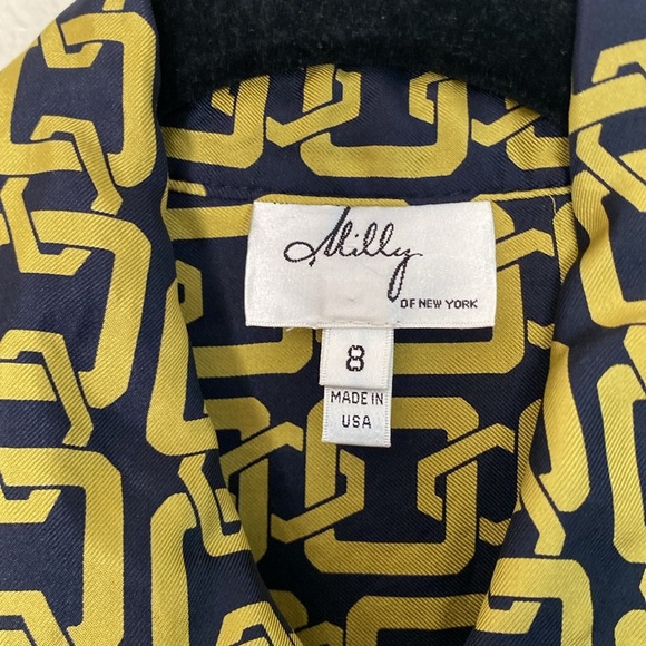 Milly silk long sleeve button down chain blouse size 8 gold blue EUC - Picture 2 of 7